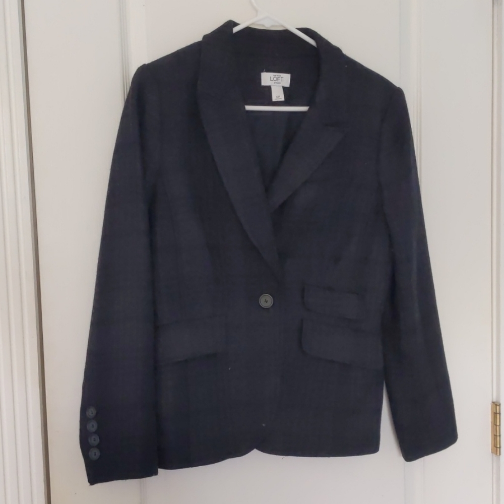 Plaid LOFT Wool-Blend 10p Blazer